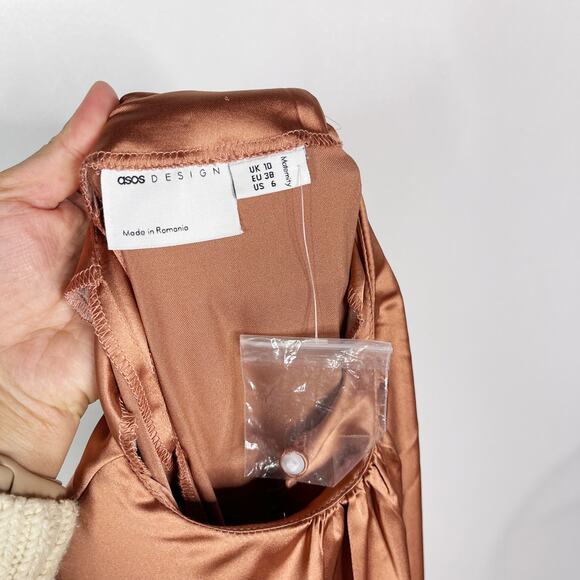 New ASOS Design Maternity US 6 Bronze Cinch Waist Pleated Maxi Dress Cocktail - Picture 9 of 12